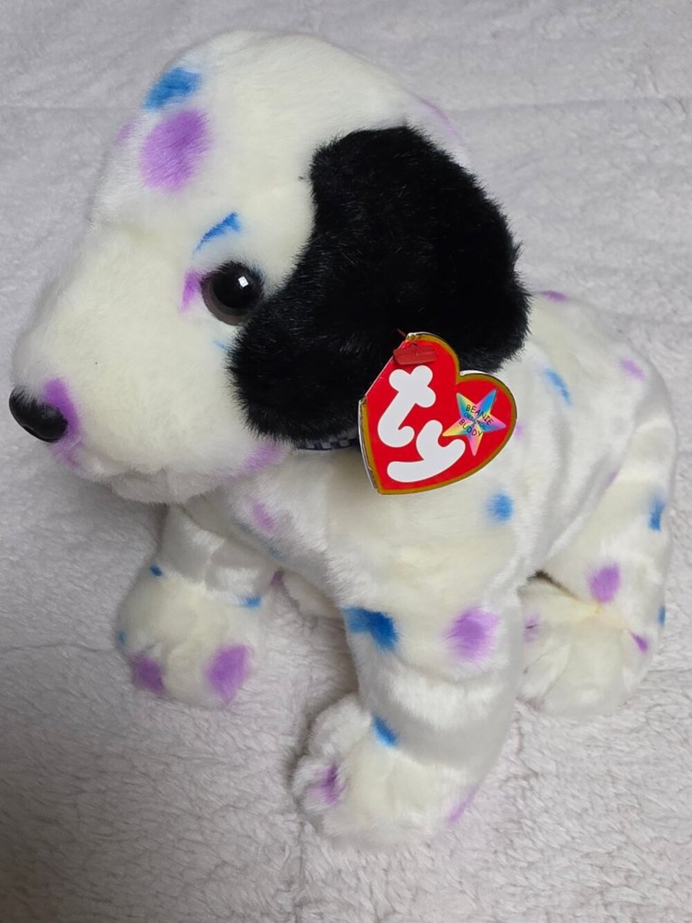 Ty Beanie Buddy Dizzy Dalmatian Dog Large 13" Plush 2001 Blue Purple Spots
